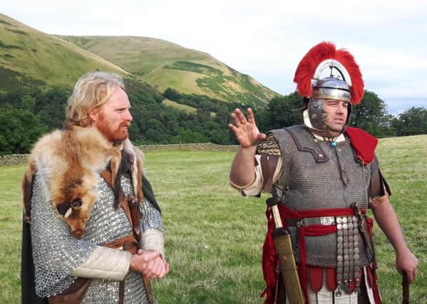 Kevin Robson and Joseph Jackson, of Wild Dog Outdoors, explaining Celt and Roman cultures along Hadrian's Wall.