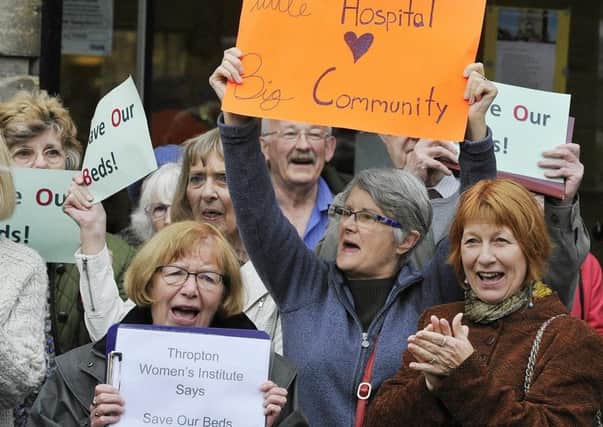 Protesters outside September's NHS Northumberland Clinical Commissioning Group (CCG) meeting when the decision was made to close the inpatient beds at Rothbury Hospital.
