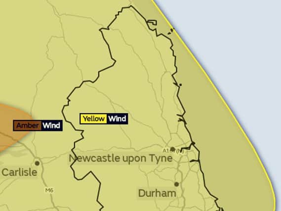 The yellow weather warning covers Northumberland on New Year's Eve.