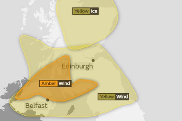 The extent of the amber weather warning on New Year's Eve.
