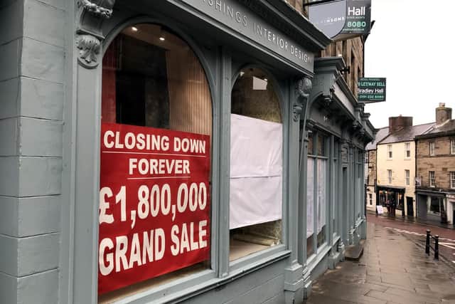 The closed Dickinsons furniture shop in Fenkle Street, Alnwick.