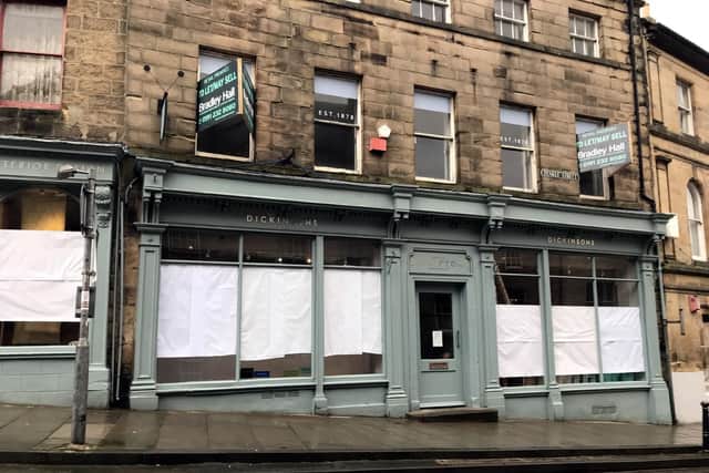 The closed Dickinsons furniture shop in Fenkle Street, Alnwick.