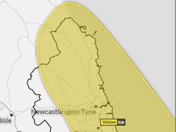 The yellow warning for ice in Northumberland.