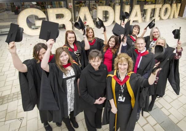 The first graduates pictured with Marie McKeown, practice placement facilitator, Northumbria Healthcare NHS Foundation Trust, and Jane Douglas, senior lecturer, Northumbria University. Picture by Simon Veit-Wilson