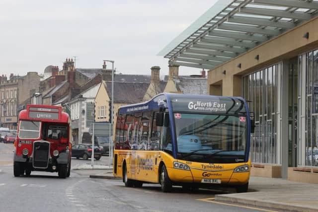 The vintage United bus approaches the new bus station in Hexham.