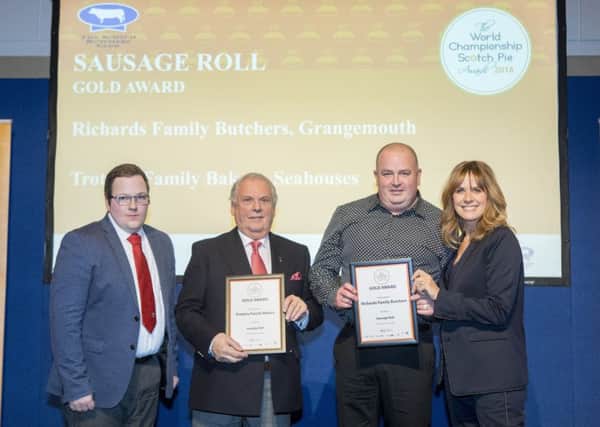 A representative of Trotters Family Bakers, second left, with Carol Smillie, right, at the awards.