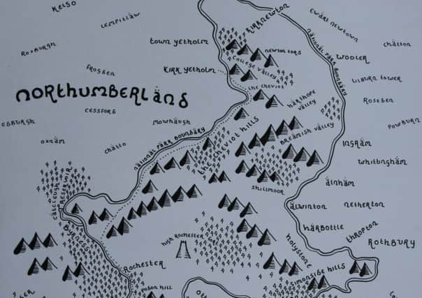Dan Bell's map of the Northumberland National Park in the style of JRR Tolkien.