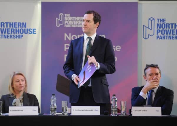 George Osborne and Lord Jim ONeill launch the first report from the Northern Powerhouse Partnership in February 2017 with Collette Roche. Picture by Tony Johnson