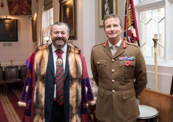Royal Regiment of Fusiliers 50th anniversary. Master of the Mercers' Company Roddy Graham and Major General Paul Nanson CBE, Colonel of the Regiment.