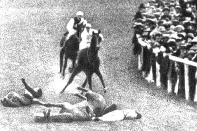 Emily Davison died after falling under the King' s horse at the Derby.