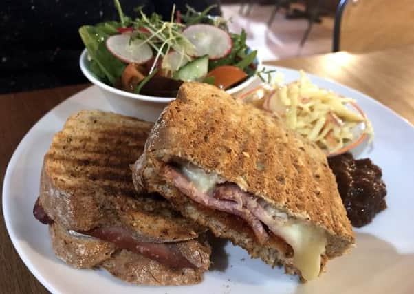 Bacon, brie cheese and chilli jam toastie at Scotts of Alnmouth.