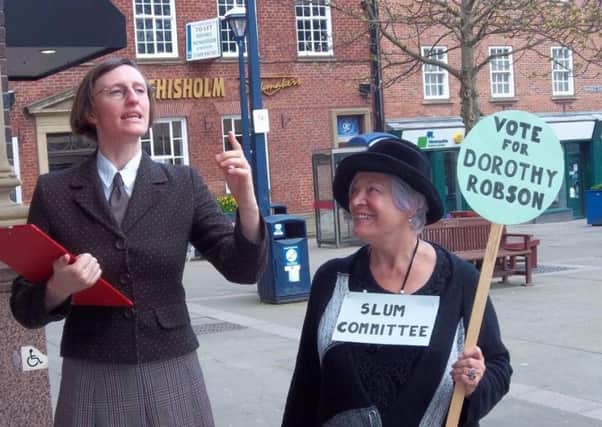 Laura Gubbins (left) and Maureen Pearson who will be
acting out an election rally to launch the book about  Dorothy Robson.