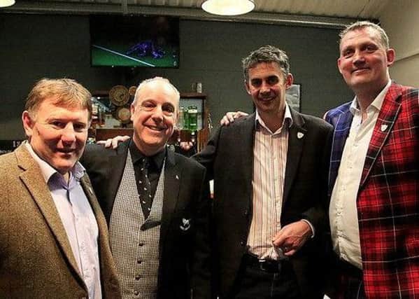 From left, Gary Armstrong, Keith Atkinson (Percy Park), Reuven Snowdon (TLoG representative) and Doddie Weir.