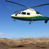 The Great North Air Ambulance at Holy Island this morning. Picture courtesy of HM Coastguard Holy Island
