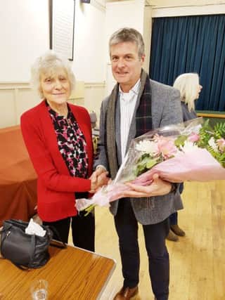 Warkworth Show, Dr Sally Sample receives a bouquet from Simon Buist.