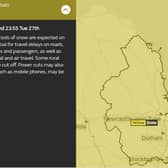 The Met Office yellow warning for snow on Tuesday.