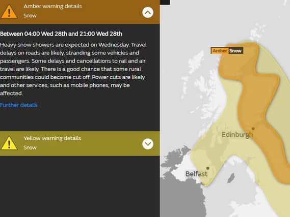 An amber weather warning has now been issued for Wednesday.
