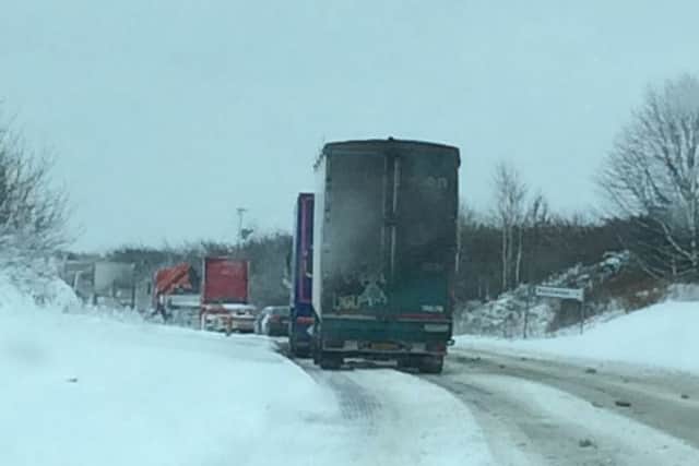 Traffic at a standstill on the A1 between Warenford and Ellingham in Northumberland. Picture by Hazel Bettison.
