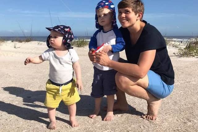 Bertie, Sebastian and Claire at the beach.