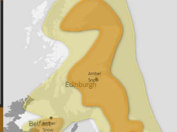 An amber weather warning for the North East has been issued for tonight and tomorrow morning.