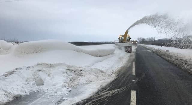 A snow plough and blower clearing the A1 in Northumberland.