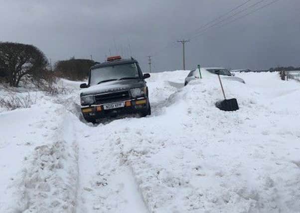 The road from Berwick to Allerdean/Etal is completely blocked today. Picture by Billy Flannigan (Berwick and Borders Storage).