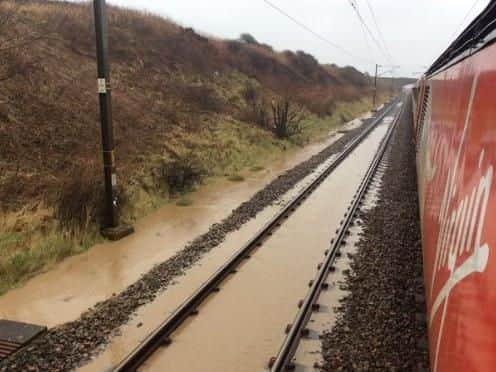 Flooding led to delays on the East Coast mainline between Alnmouth and Berwick. Picture by Virgin Trains East Coast