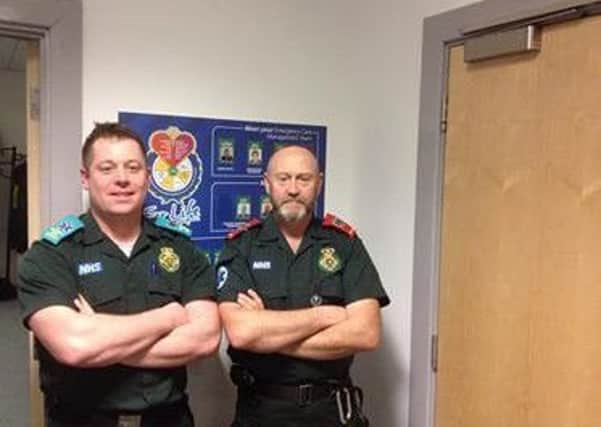 Back on station: Chris Aird (left) and Will Stoddart following their long shift in the snow.