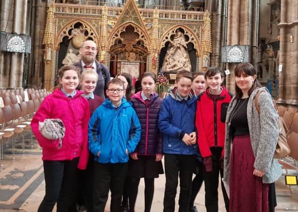 The group from St Mary's CofE Middle School in Belford at Westminster Abbey.
