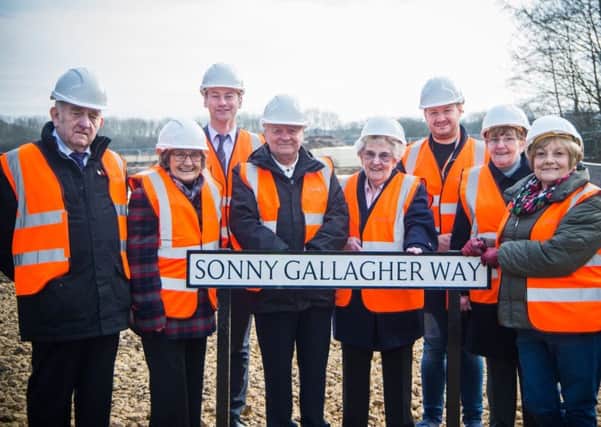 Sonny Galllagher's brother Tom Gallagher, sister Pat Young, brother-in-law Adrian Bright, sister Margaret Bright, sister Nora Watson and widow Margaret Bond, with Arch chairman Richard Wearmouth and Coun Barry Flux.