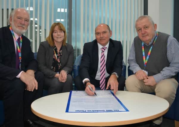 Northumbria Healthcare has signed the NHS Smokefree Pledge. Pictured, from left, are: chairman Alan Richardson; smokefree lead and public health consultant Judith Stonebridge; chief executive Jim Mackey; and executive medical director Jeremy Rushmer.