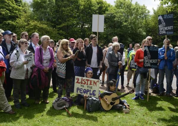 Protestors against Highthorn opencast at Druridge Bay demonstrating at Morpeth County Hall
Picture by Jane Coltman