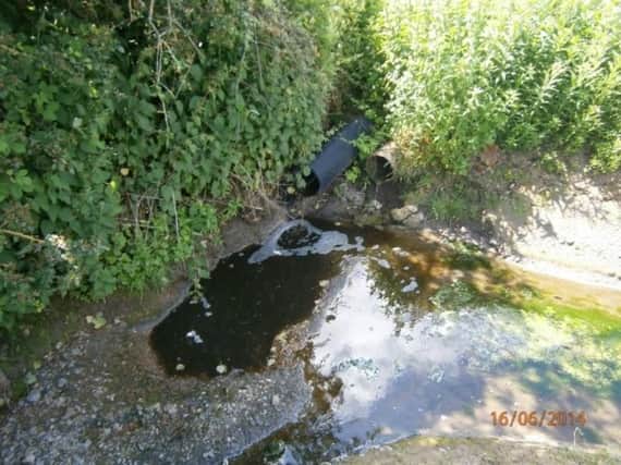 Image taken on June 16, 2014, of the original pollution incident showing silage polluting the watercourse.