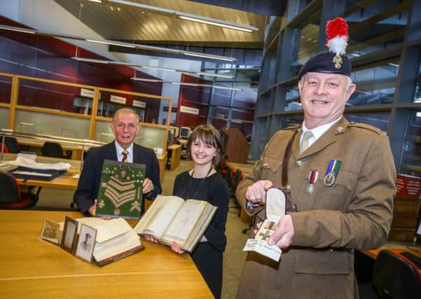 Harry Carr, chairman of Sir Francis Festing Fund, Sophie Hearn, volunteer coordinator at Northumberland Archives, Graeme Heron of Northumbria Army Cadet Force.