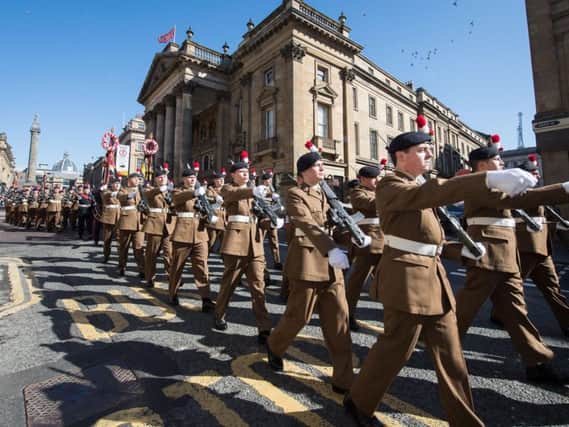 The parade through Newcastle. Photo by Sergeant Donald Todd RLC