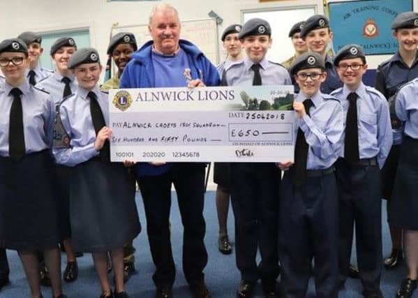 Alnwick Lions have donated cash to 1801 (Alnwick) Squadron.