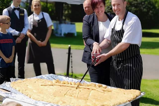 The Noggie cheese and onion pasty, with Carla Robinson, general manager of Langley Castle, and head chef Norman Bradford.