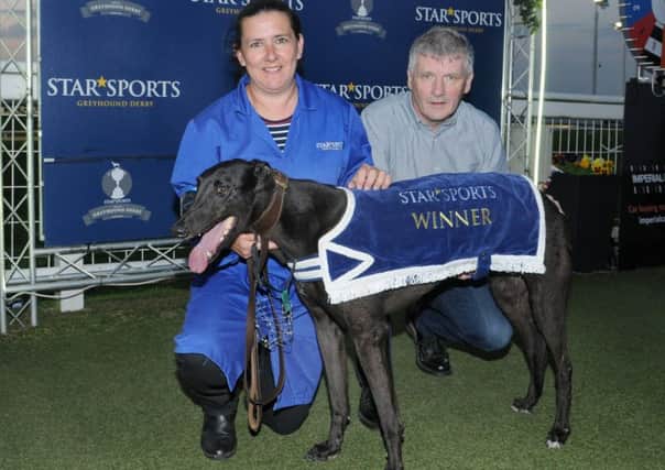 Droopys Verve with trainer Angela Harrison and Jimmy Wright.