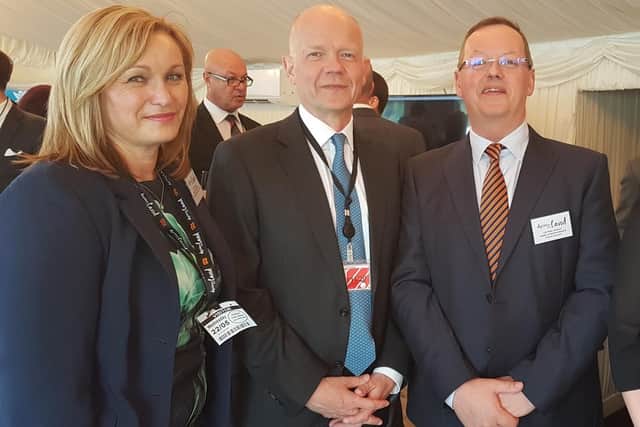 Former Conservative Party leader William Hague, pictured here with Kelly Angus and Coun Peter Jackson, of Northumberland County Council, was among the guests.