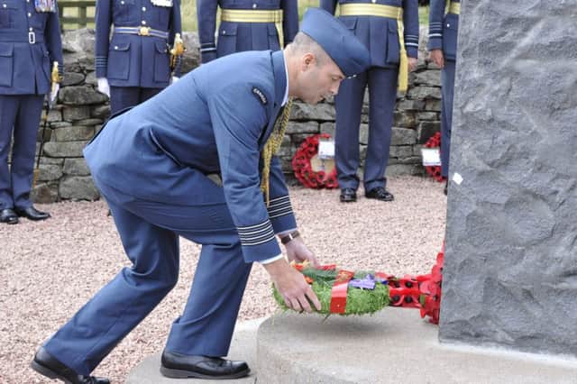 Rededication of thw Cheviot Memorial at Cuddystone by HRH The Duke of Gloucester.
Colonel Molstad  lays a wreath on behalf of the Royal Canadian Air Force.
Picture by Jane Coltman
