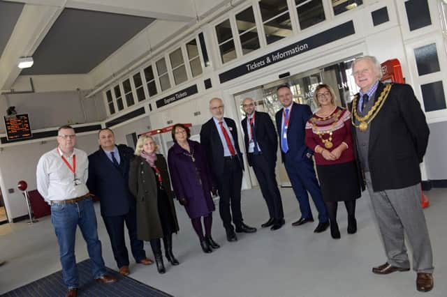 Mayor Brian Douglas with members of the civic party and representatives from LNER and those involved in the renovation project at Berwick Railway Station. Picture by Jane Coltman