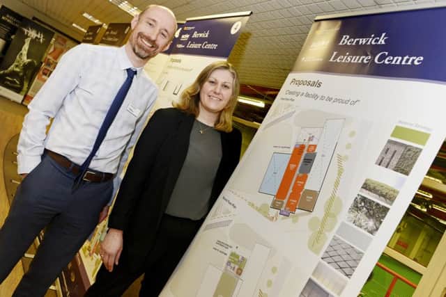 Andrew Mowbray from Advance Northumberland and Leanne Beattie from Active Northumberland with the new plans for Berwick Leisure Centre. Picture by Jane Coltman
