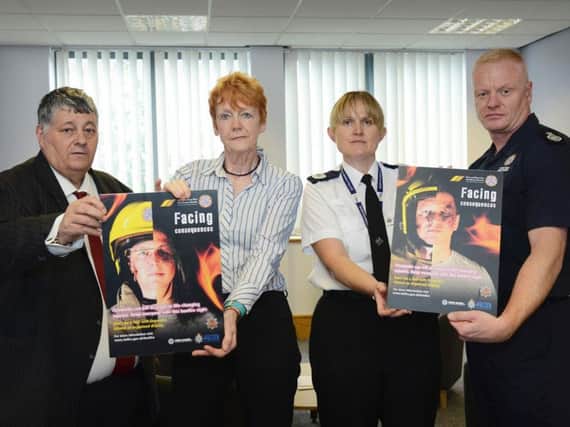 Thomas Wright, chairman of Tyne and Wear Fire and Rescue Service, Dame Vera Baird QC, Northumbria Police and Crime Commissioner, Northumbria Police ACC Rachel Bacon and Tyne and Wear Fire and Rescue Service's Chief Fire Officer Chris Lowther.