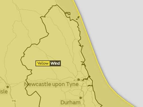 The Met Office yellow warning of wind.