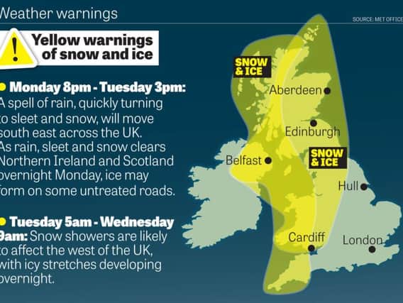 Yellow warning for snow and ice.