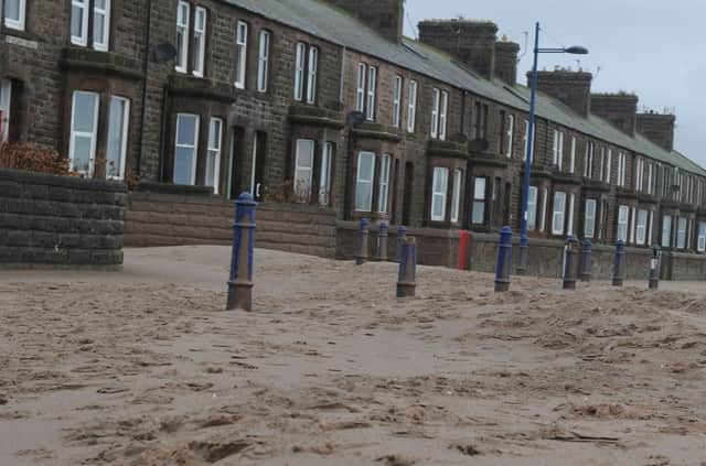 Sand blown onto Spittal prom around St Helens Terrace