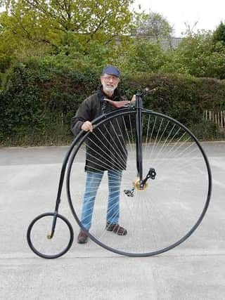 Len Clucas of Wooler with the pennyfarthing he built based on a 1884 design.
